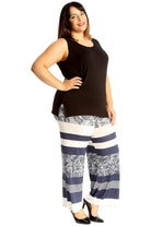 Plus Size Navy Abstract Print Palazzo Trouser Palazzo WearAll