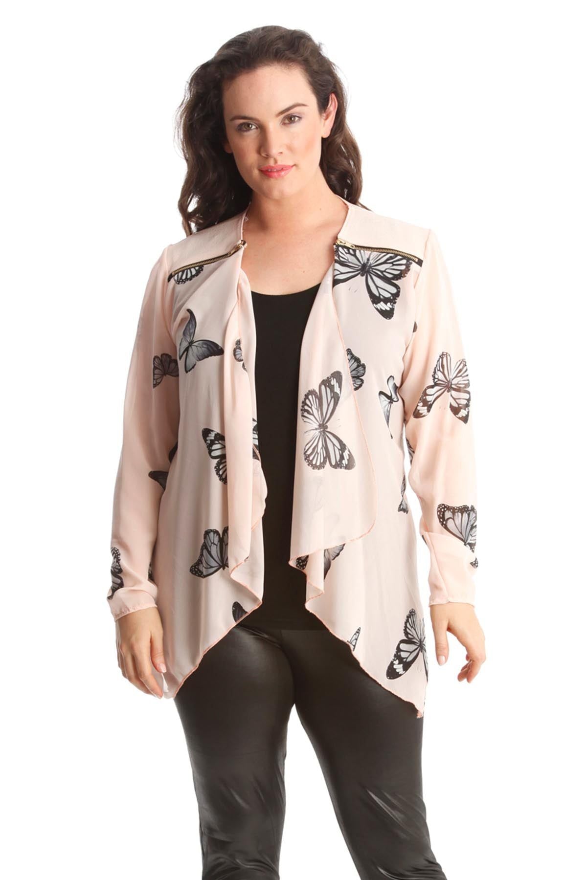 Chiffon Butterfly Print Sheer Cardigan Top cardigan WearAll Peach 14
