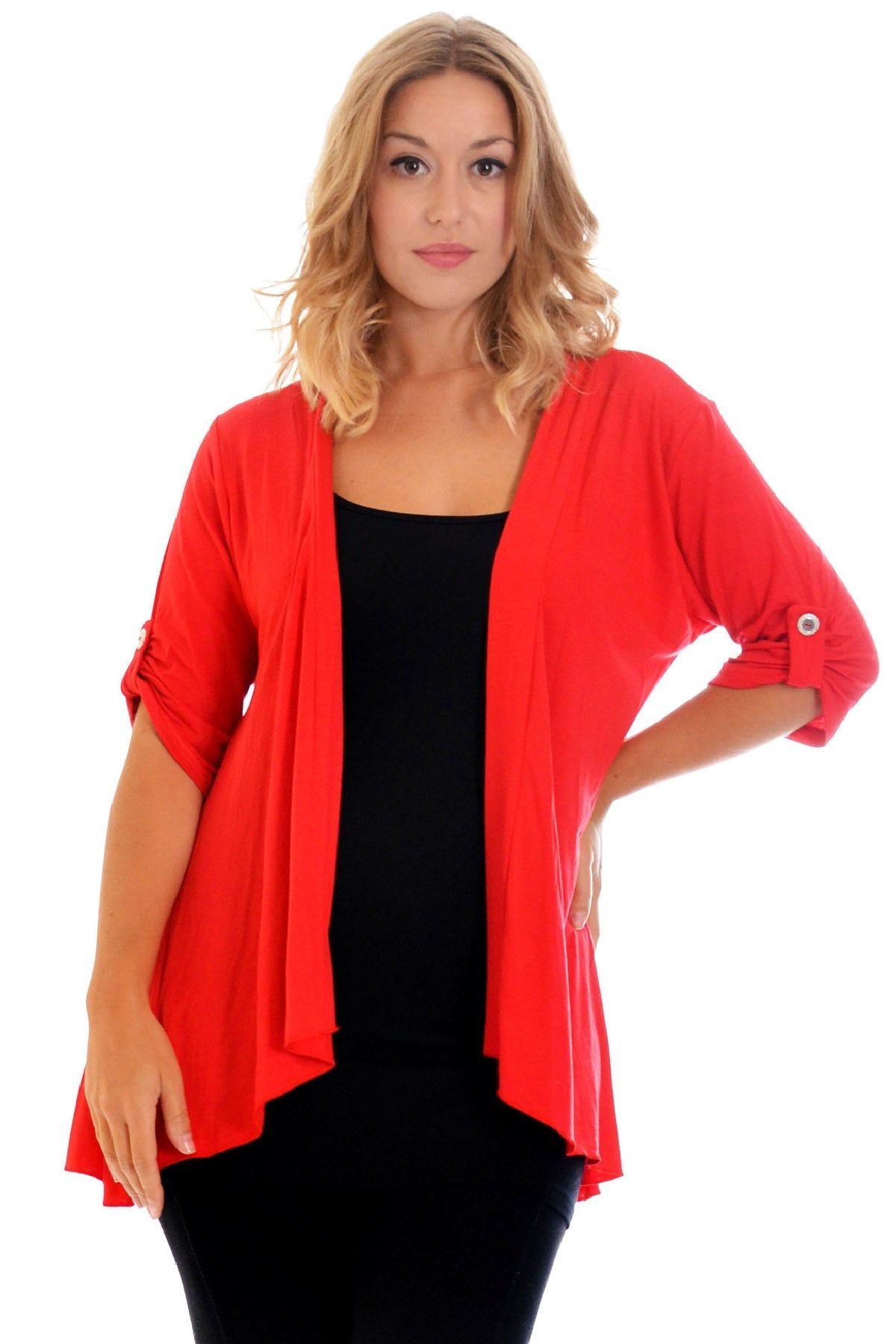 Button Open Cardigan Stretch Top cardigan WearAll Red 14