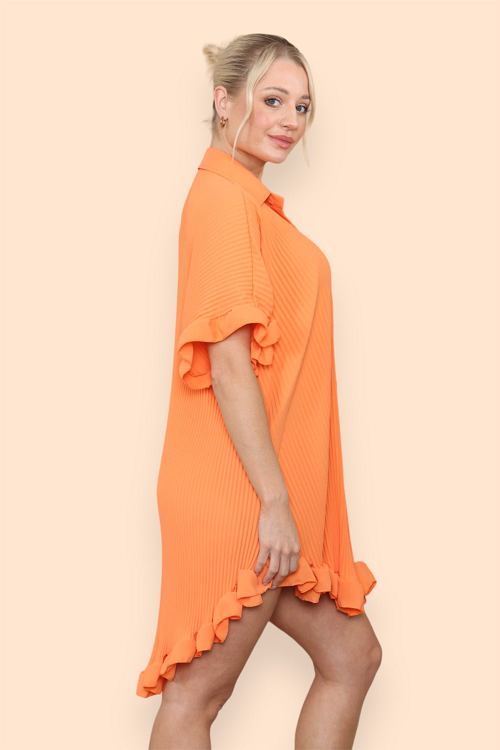 OverSized Italian Gold Button Pleated Frill Ruffle Dress Top Dress WearAll