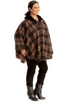 Faux Fur Collar Check Tartan Print Tops WearAll