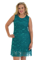 Floral Lace Sequin Ladies Sleeveless Party Dress Dress WearAll Green 12-14