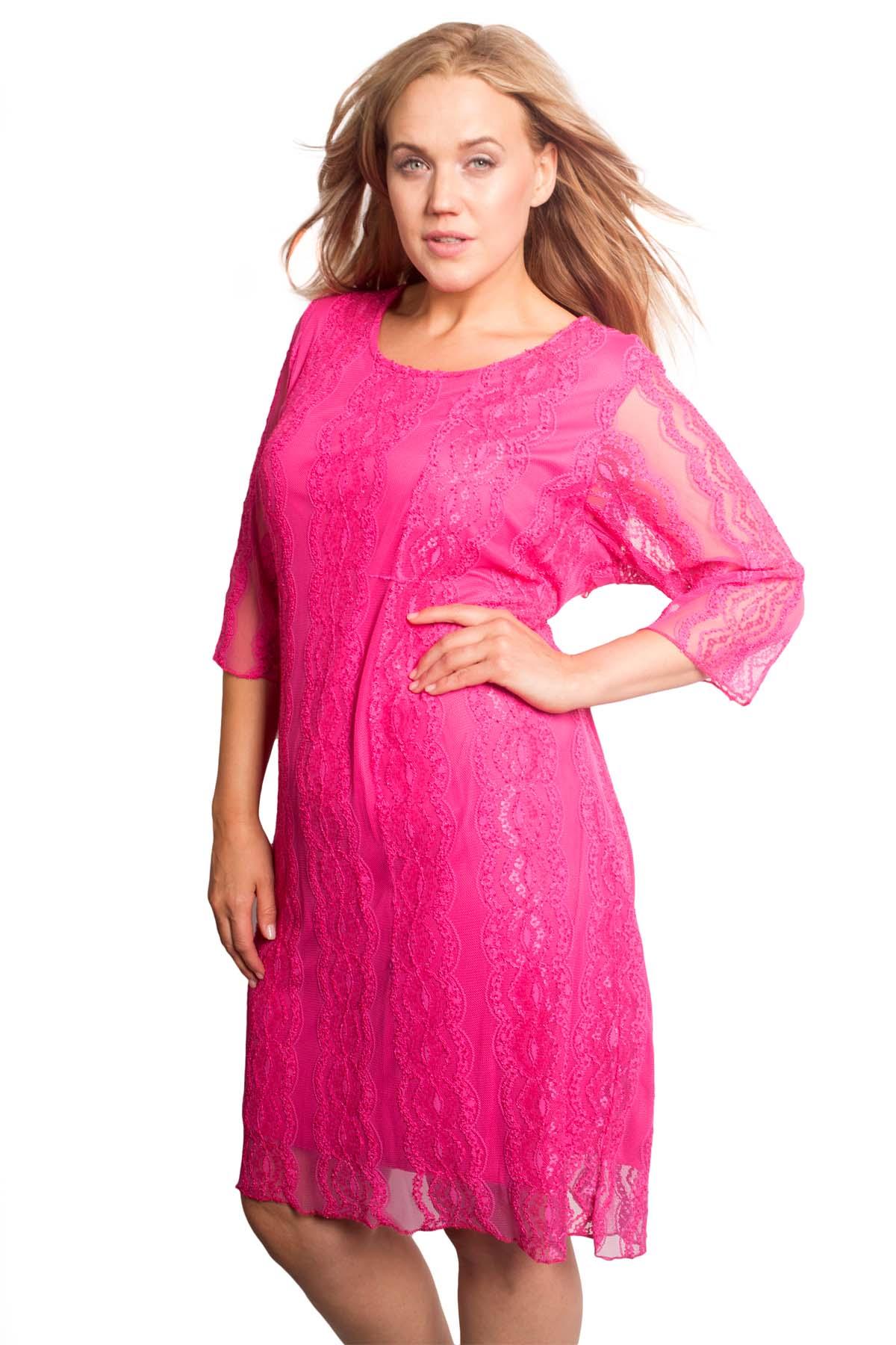 Floral Lace Lined 3/4 Sleeve Dress Tops WearAll Cerise 14