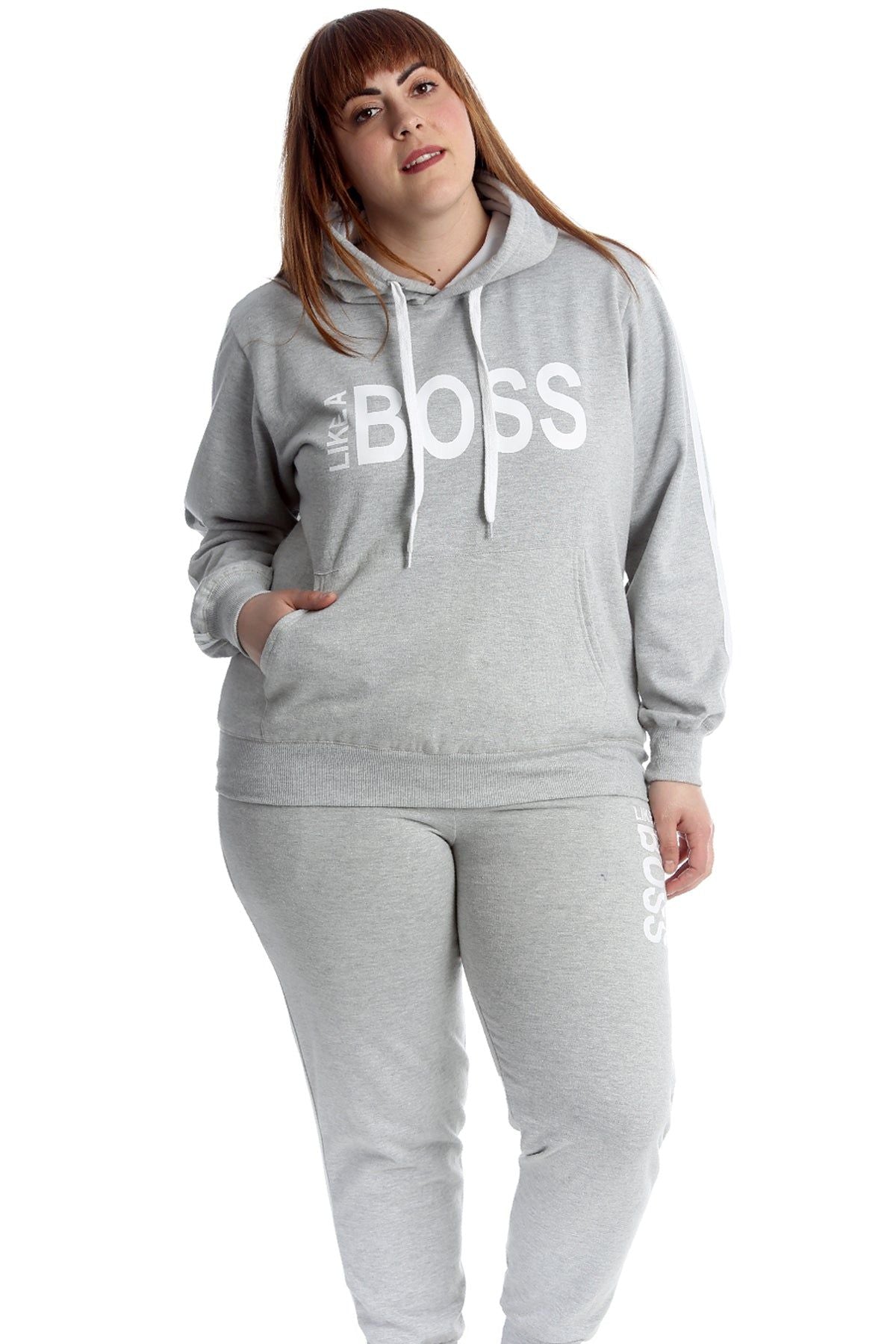 Like Boss Print Top Tracksuit Tops WearAll Light Grey 14