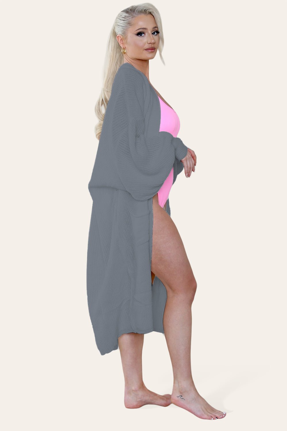 Ladies Balloon Sleeve Cardigan Cardigan WearAll Charcoal One Size UK Fit (8-16)