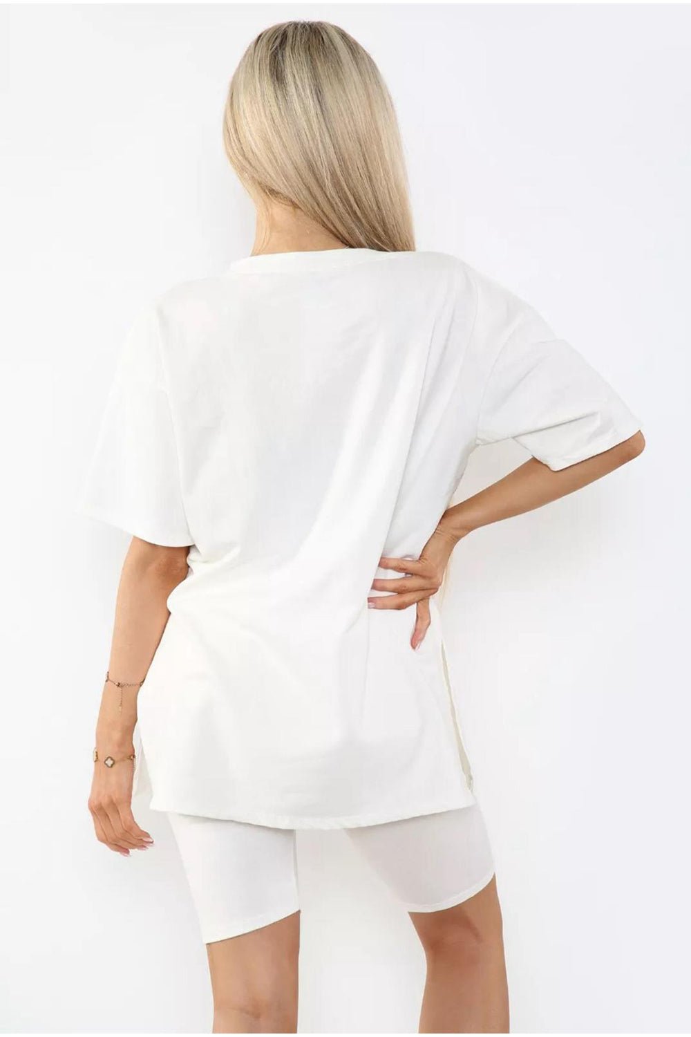 Love Side Slit Cycling Short and T-Shirts Co-Ord Two Piece Set with Front Love Slogan Co-Ord WearAll