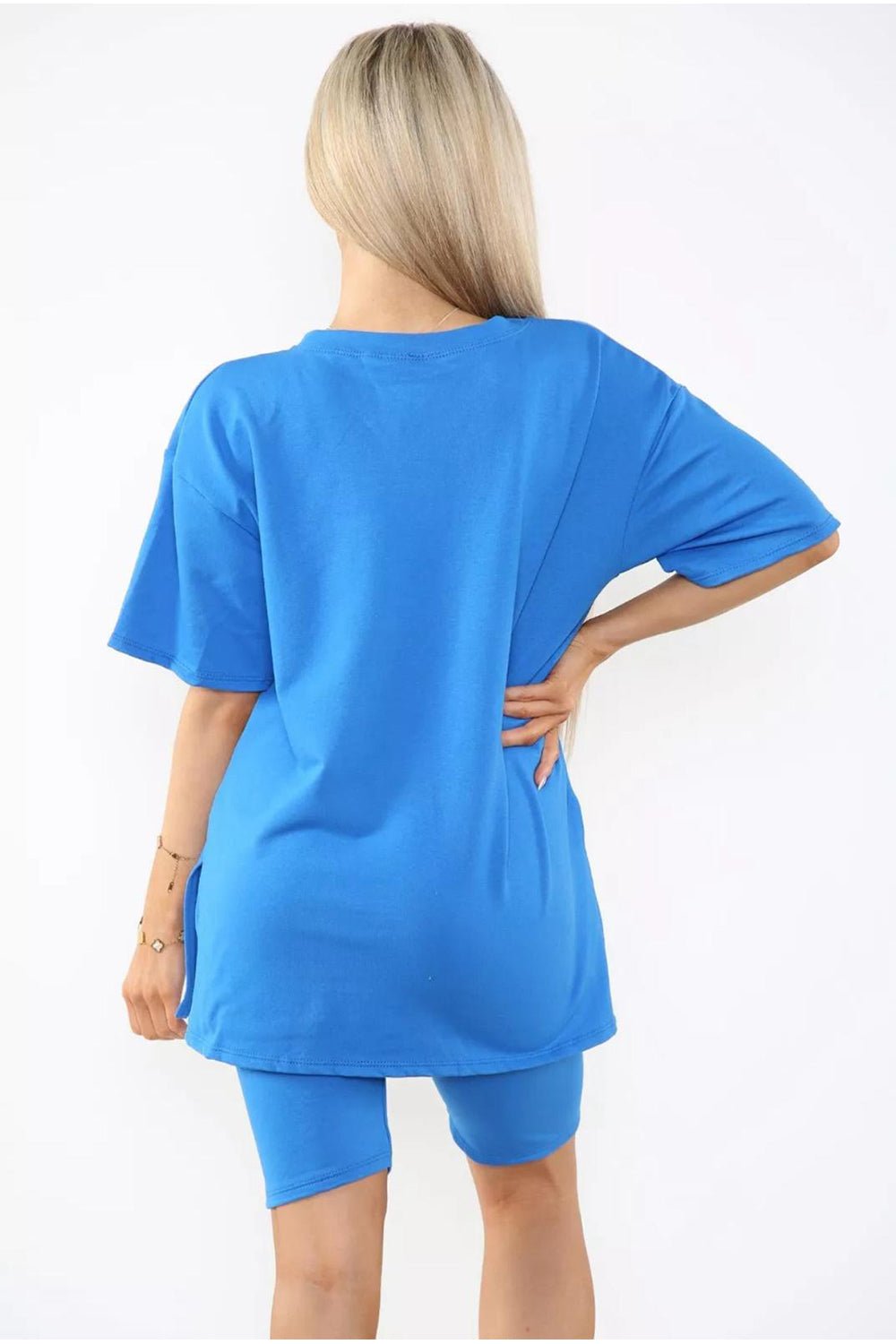 Love Side Slit Cycling Short and T-Shirts Co-Ord Two Piece Set with Front Love Slogan Co-Ord WearAll