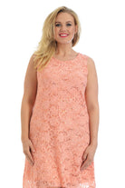 Floral Lace Sequin Ladies Sleeveless Party Dress Dress WearAll Coral 12-14