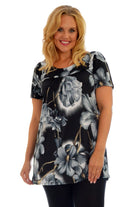 Floral Print Smock Tunic T-Shirt Top Tops WearAll Grey Floral 14