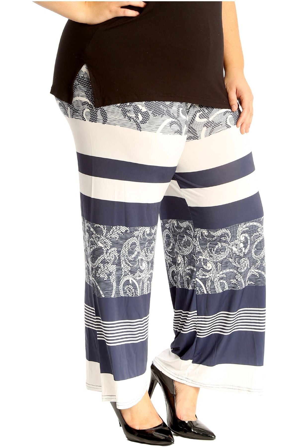 Plus Size Navy Abstract Print Palazzo Trouser Palazzo WearAll