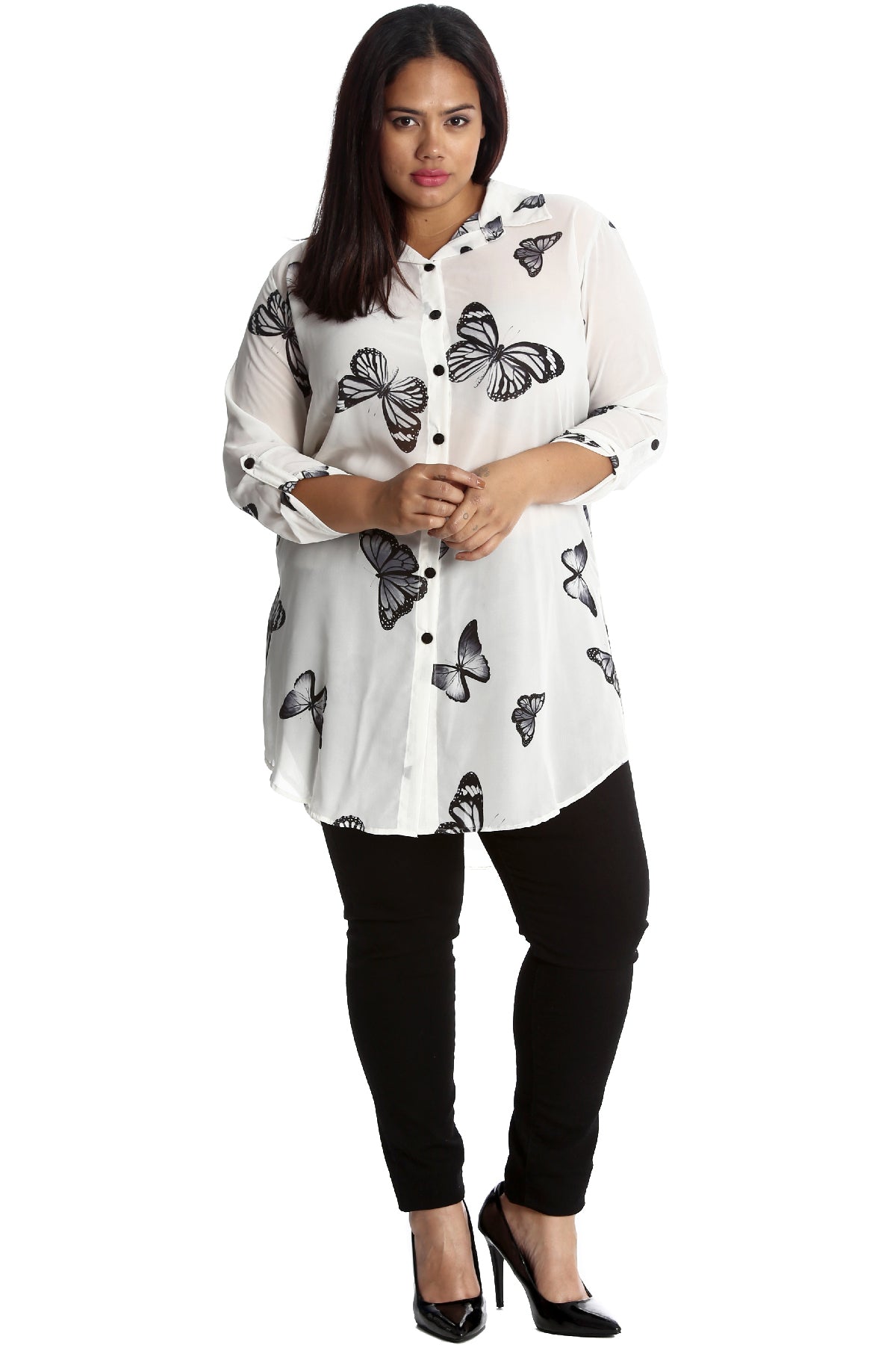 Butterfly Print Side Slit Curved Hem Top Tops WearAll