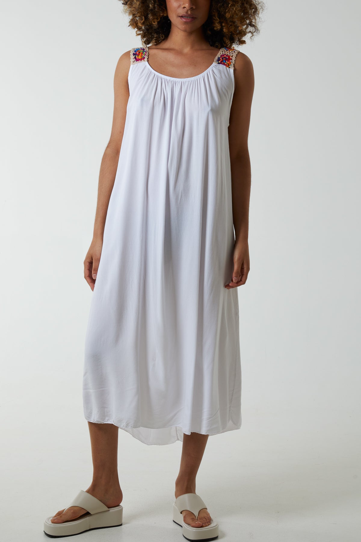 Crochet Sleeve Scoop Neck Midi Dress Dresses WearAll White One Size