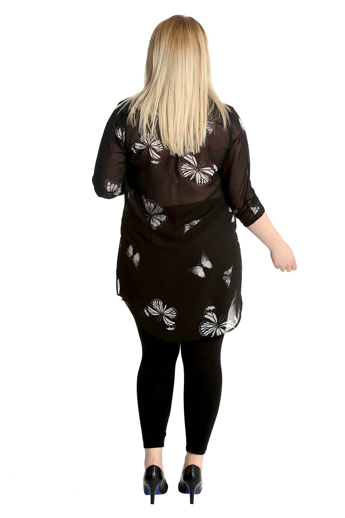 Butterfly Print Side Slit Curved Hem Top Tops WearAll