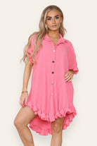 OverSized Italian Gold Button Pleated Frill Ruffle Dress Top Dress WearAll Coral One Size Fit (8-18)