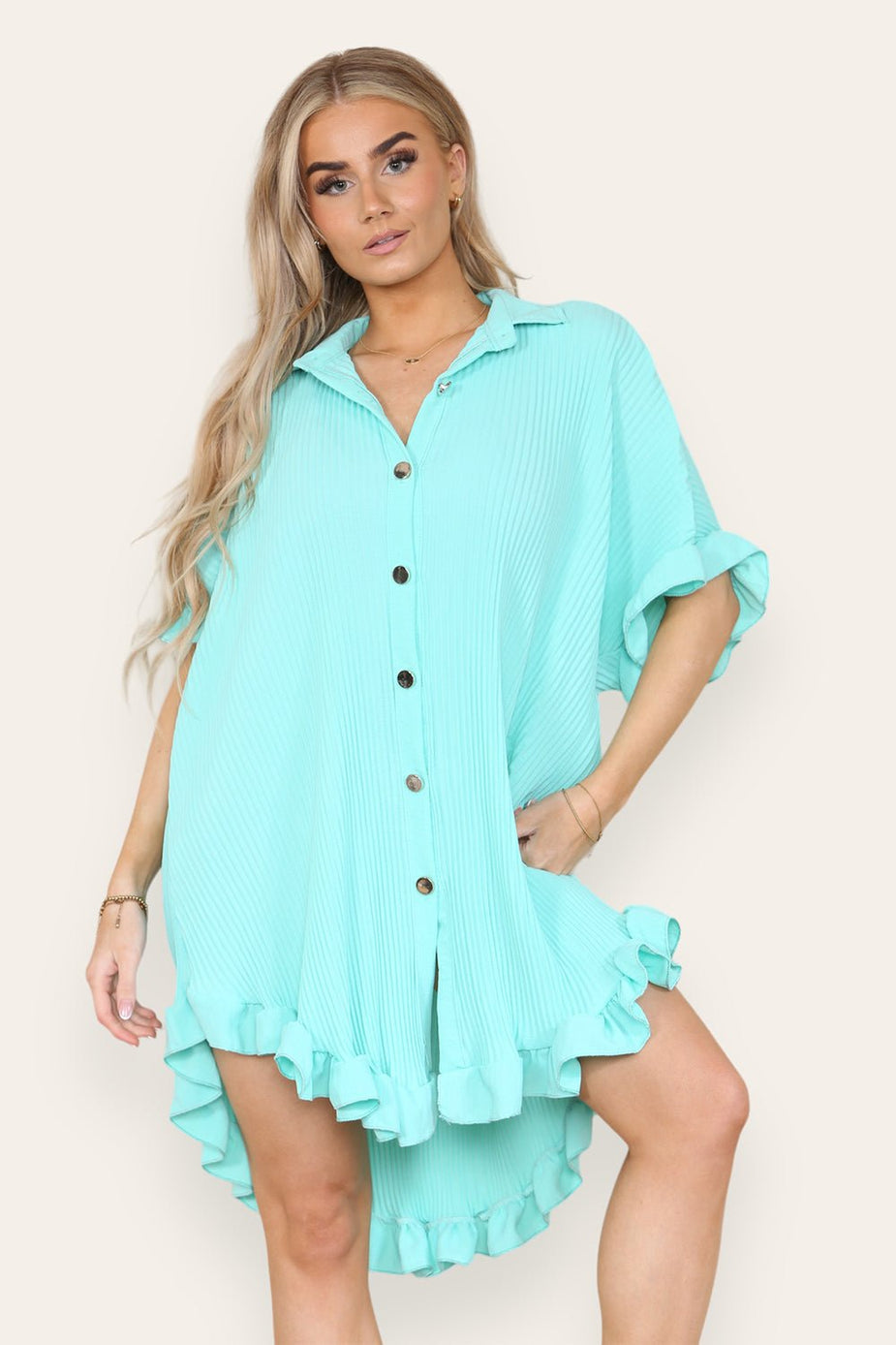 OverSized Italian Gold Button Pleated Frill Ruffle Dress Top – WearAll