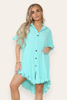 OverSized Italian Gold Button Pleated Frill Ruffle Dress Top Dress WearAll
