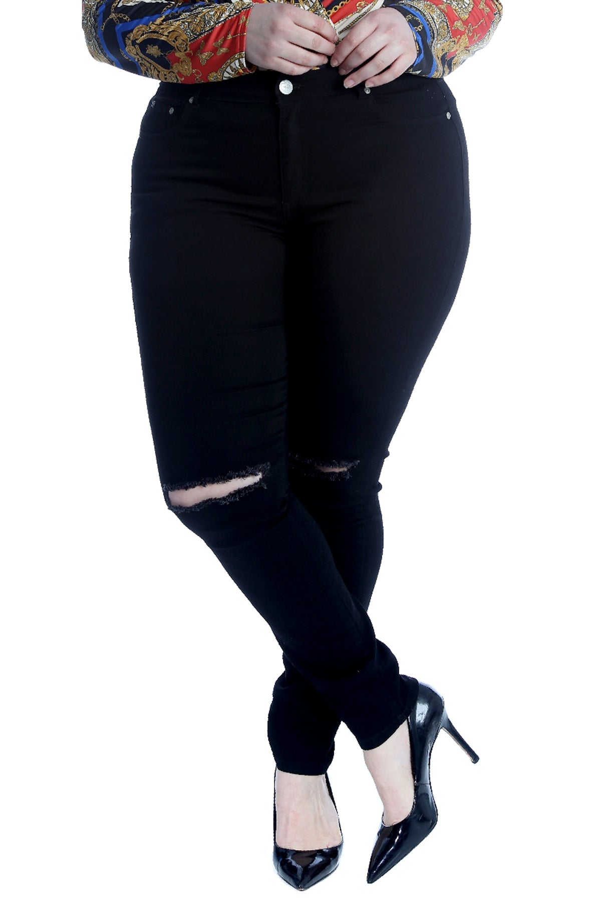 Straight Leg Ripped Jeans Jeans WearAll Black 14