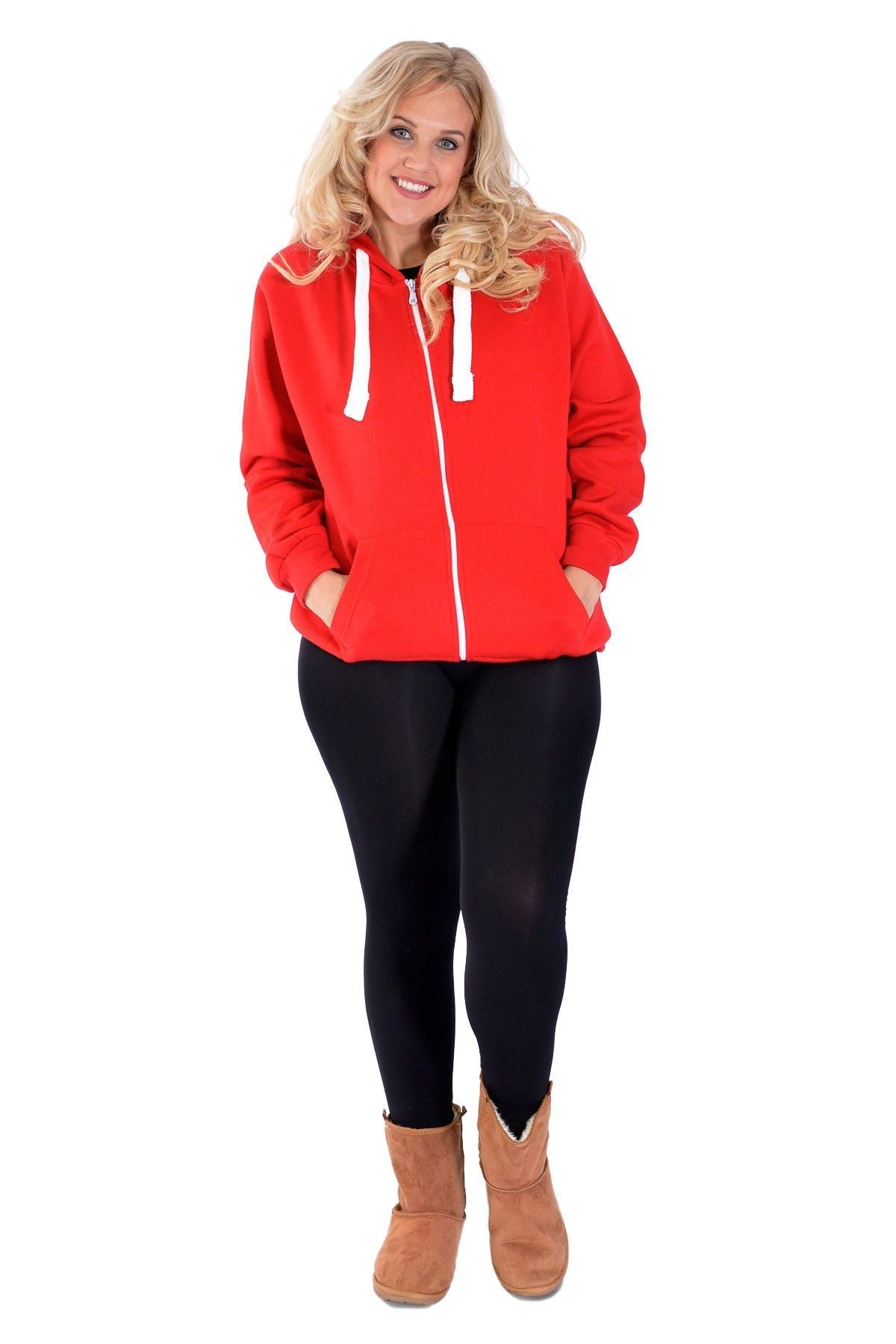 Plus Size Pocket Plain Zip Hoodie Tops WearAll