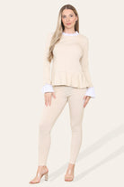 Peplum Frill Neck Suit Pleated Lounge Wear Set Loungewear WearAll Beige 8-10