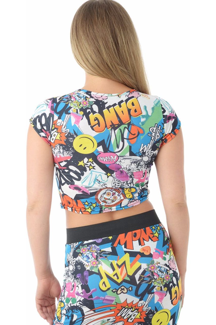 Printed Cap Sleeve Crop Tops Tops WearAll