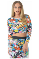 Long Sleeve Printed Crop Tops - Comic Tops WearAll