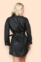 PU Faux Leather Belted Wet Look Shirt Dress Dress WearAll