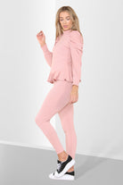 Puff Sleeves Set Frill Hem Peplum Ribbed Lounge Wear Suit Loungewear WearAll