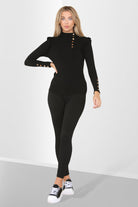 Puff Sleeves Set Frill Hem Peplum Ribbed Lounge Wear Suit Loungewear WearAll