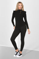 Puff Sleeves Set Frill Hem Peplum Ribbed Lounge Wear Suit Loungewear WearAll