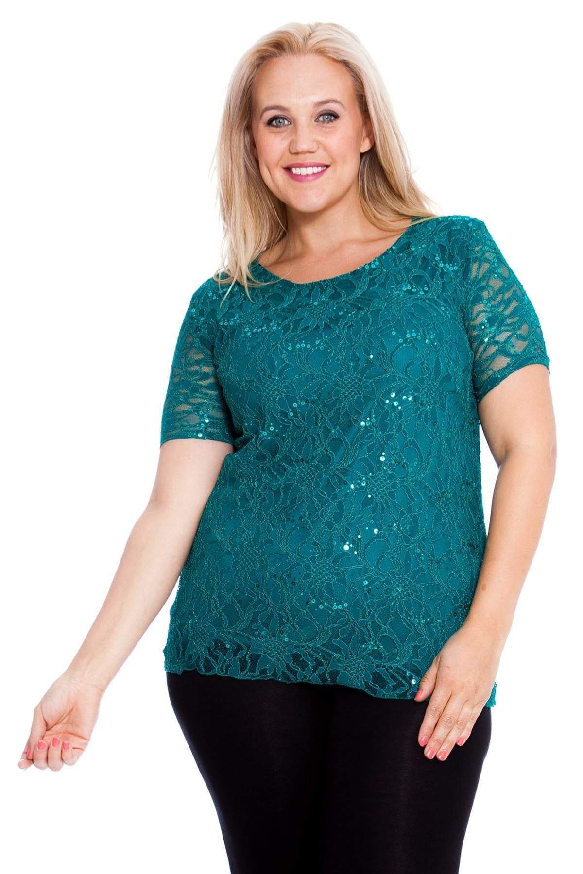 Plus Size Lace Sequin Lined Top Tops WearAll