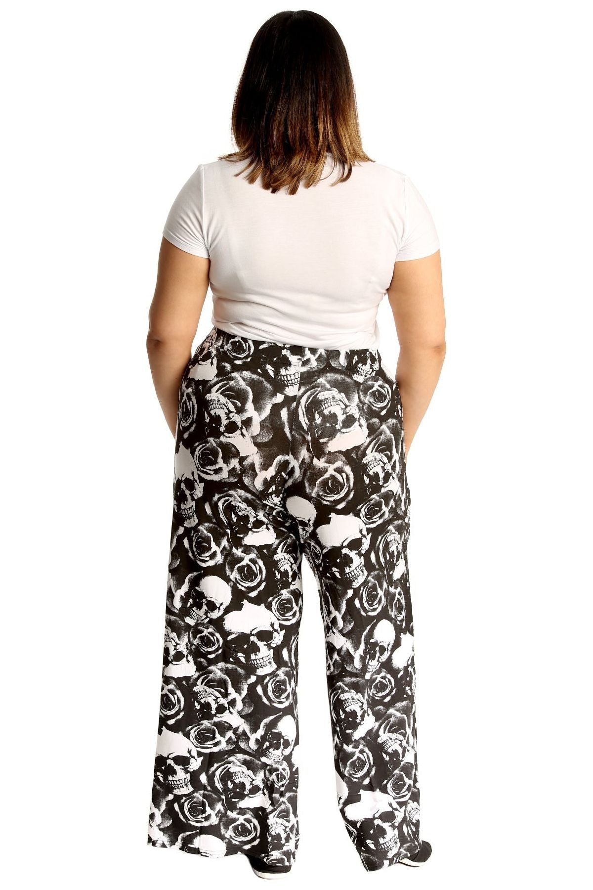 Plus Size Skull Roses Print Palazzo Trouser Palazzo WearAll