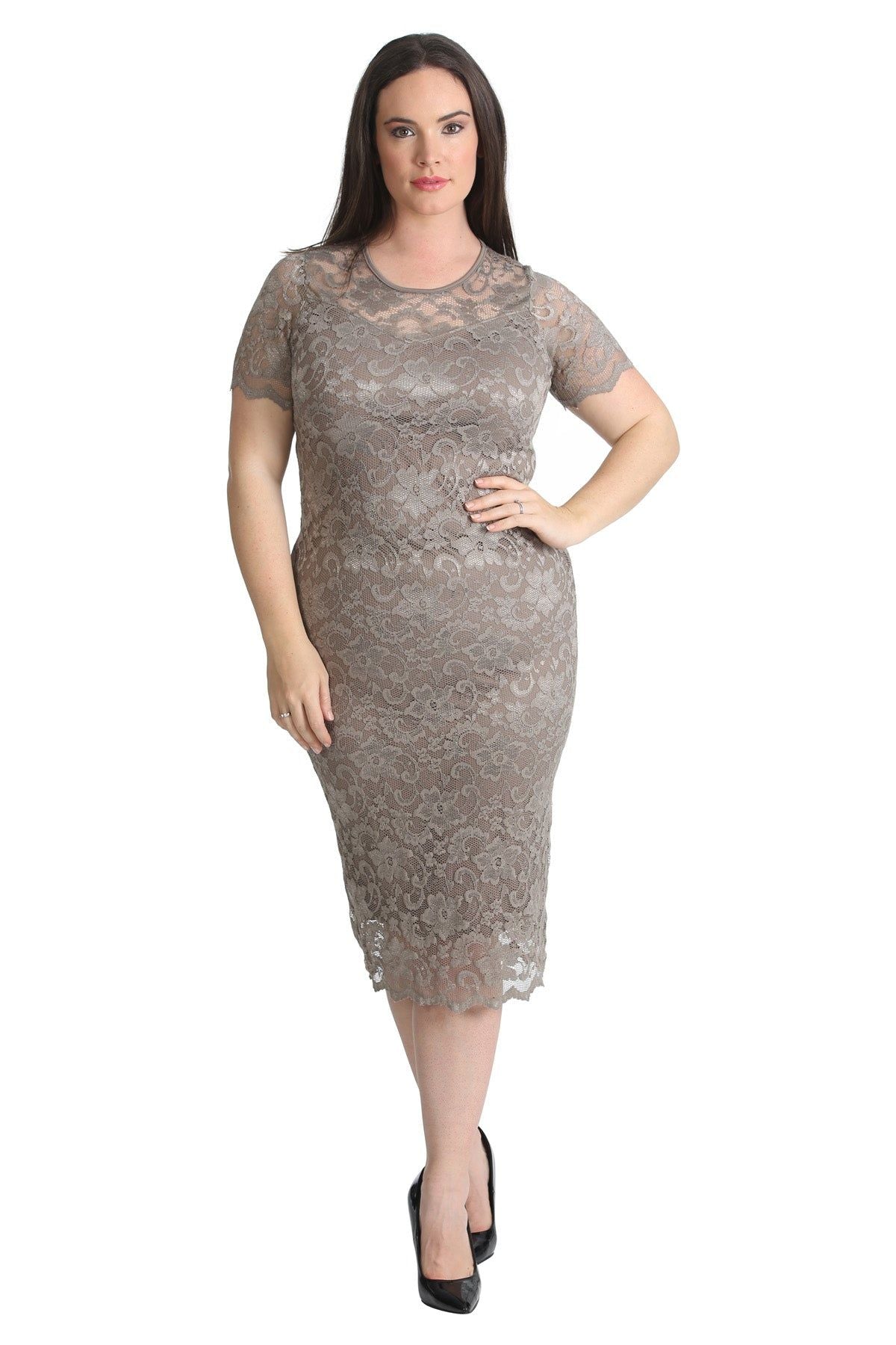 Lace Lined Short Bodycon Midi Dress Tops WearAll