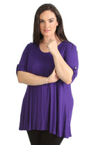 Womens Scoop Neck Flared Ladies Plain Tops Tops WearAll Purple 14