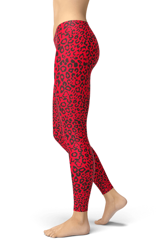 Plus Size Red Leopard Print Leggings Leggings WearAll Red Leopard 16-18