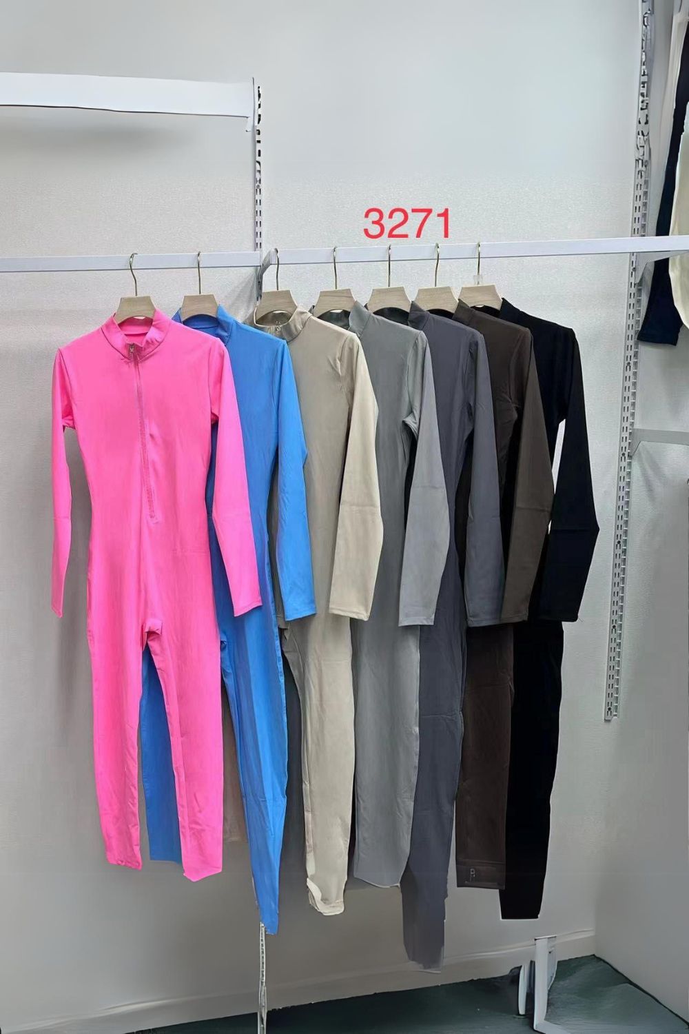 Ribbed High Neck Zipper Collar Jumpsuit Front Unitard Set Playsuits & Jumpsuits WearAll