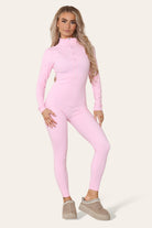 Ribbed High Neck Zipper Collar Jumpsuit Front Unitard Set Playsuits & Jumpsuits WearAll
