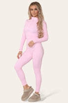 Ribbed High Neck Zipper Collar Jumpsuit Front Unitard Set Playsuits & Jumpsuits WearAll