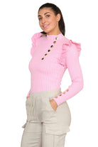 Ribbed Knit Gold Button Detail Jumper with Frill Playsuits & Jumpsuits WearAll