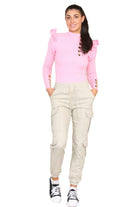 Ribbed Knit Gold Button Detail Jumper with Frill Playsuits & Jumpsuits WearAll