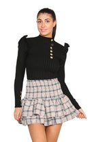 Ribbed Knit Gold Button Detail Jumper with Frill Playsuits & Jumpsuits WearAll
