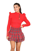 Ribbed Knit Gold Button Detail Jumper with Frill Playsuits & Jumpsuits WearAll Red S/M