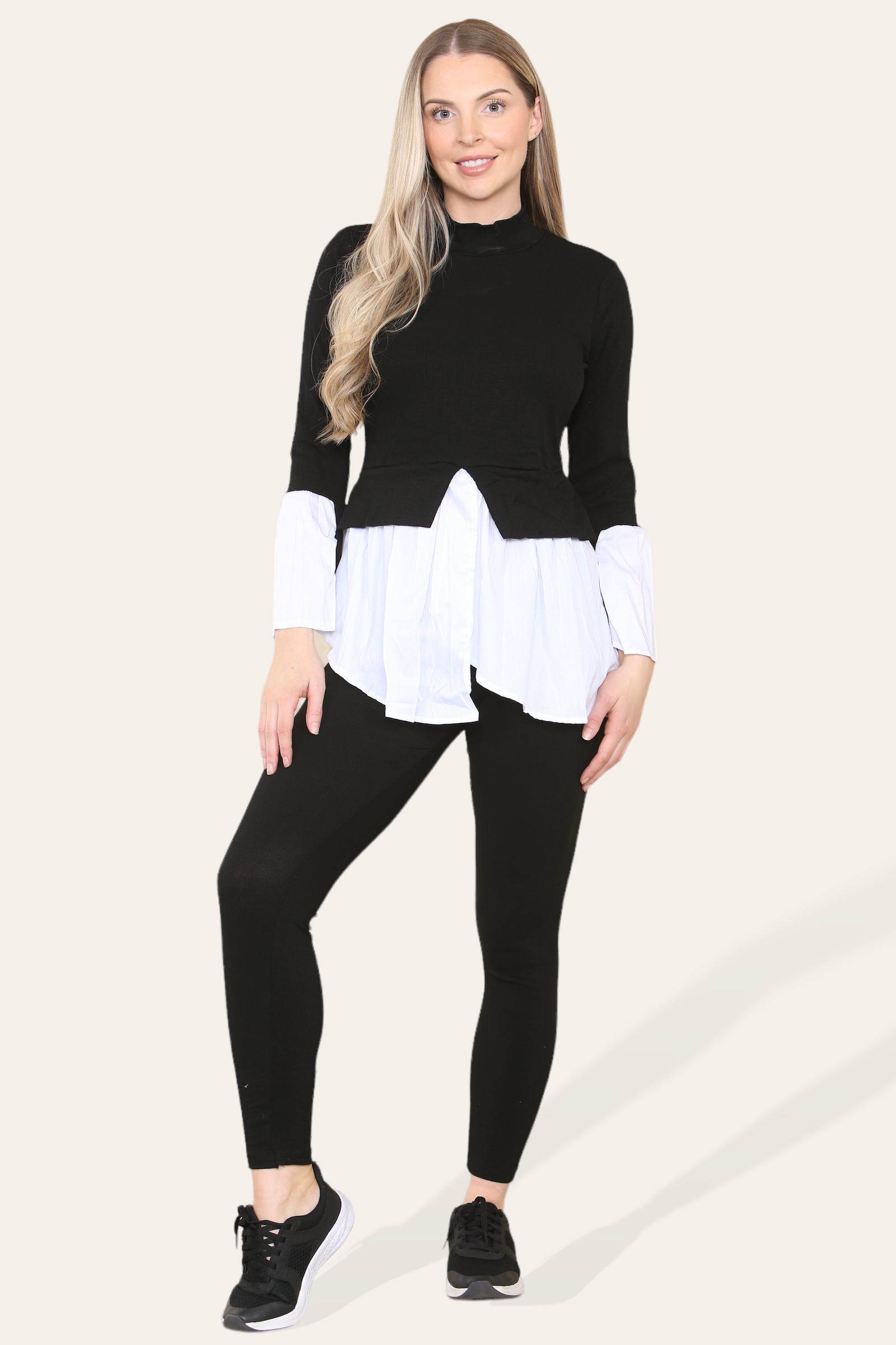 Ribbed Lounge Wear Flared Shirt and Leggings Co-Ord Set Loungewear WearAll Black 6-8