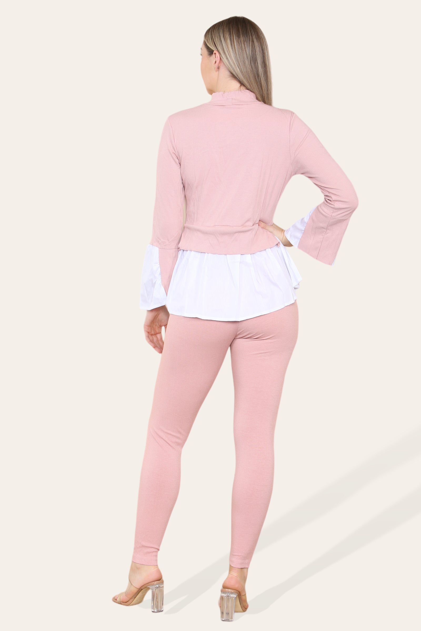 Ribbed Lounge Wear Flared Shirt and Leggings Co-Ord Set Loungewear WearAll