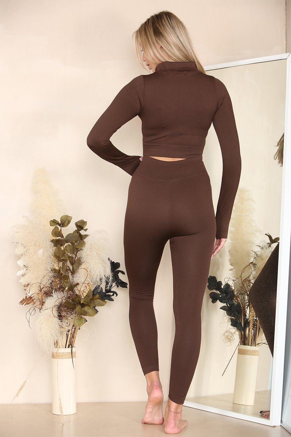 Ribbed Tracksuit Two Piece Set With Half Zip Detail Gym Loungewear Loungewear WearAll