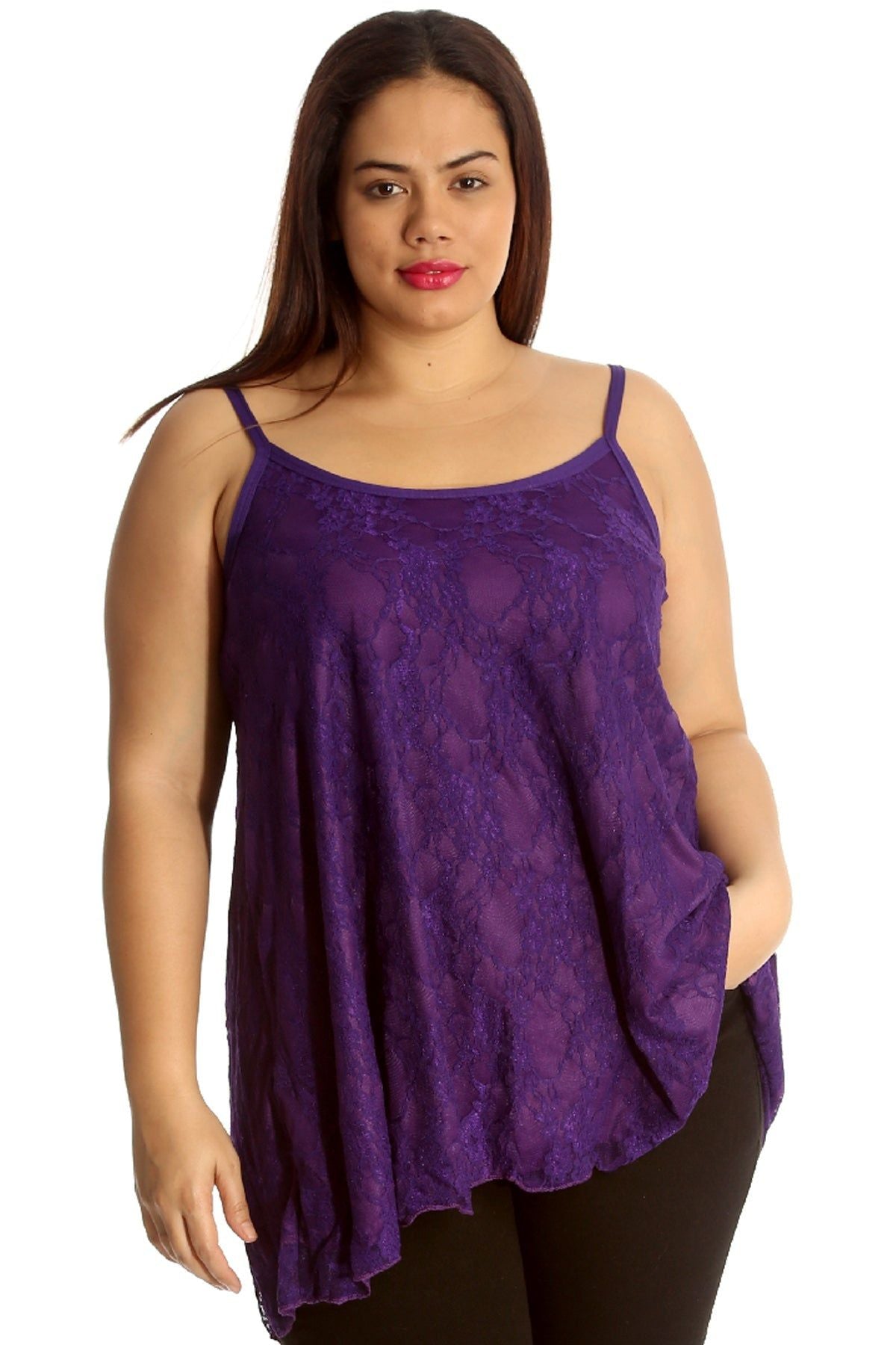 Lace Chiffon Sheer Lined Swing Vest Tops WearAll Purple 12-14