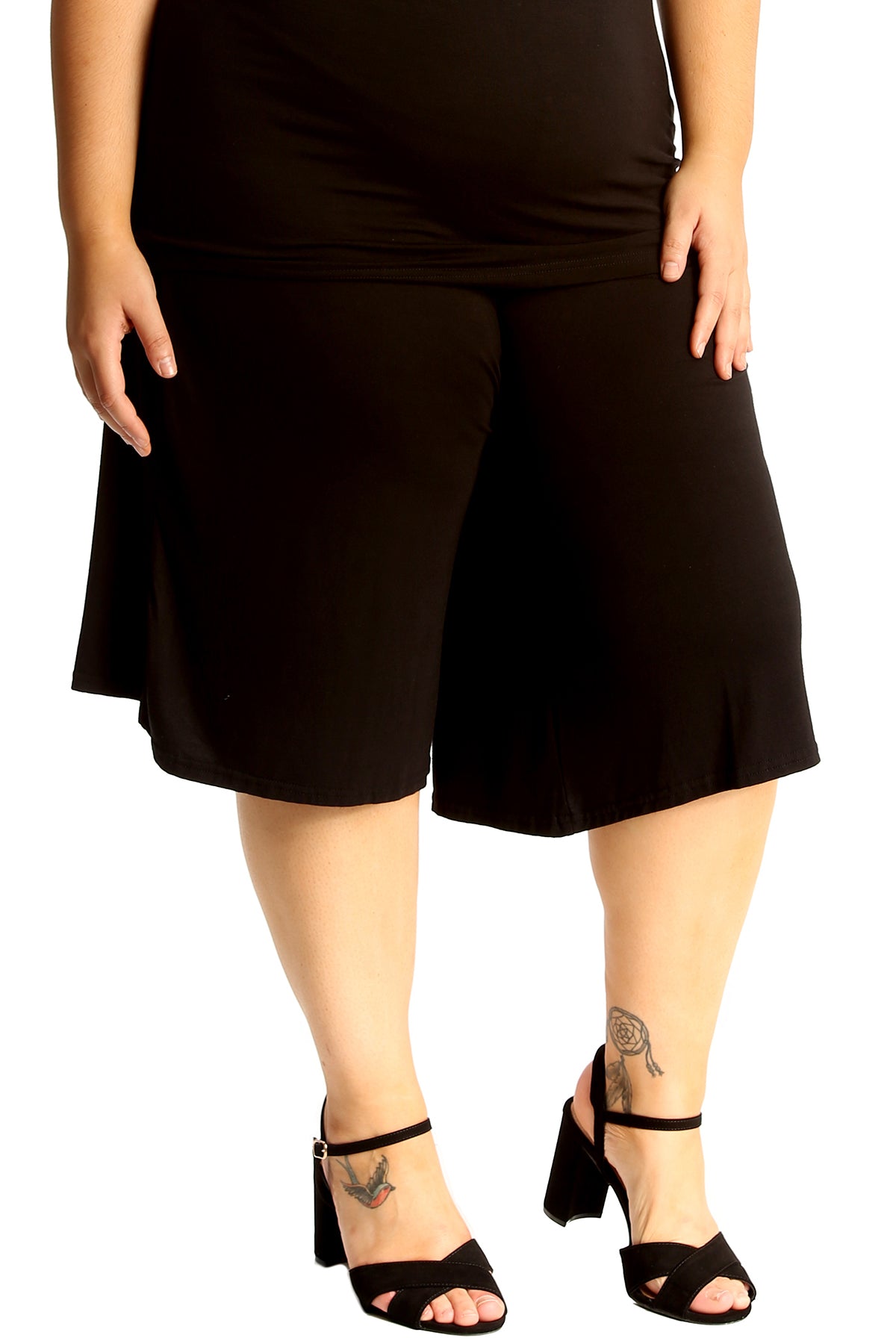 Plus Size Plain Viscose Culottes Shorts WearAll Black 16-18