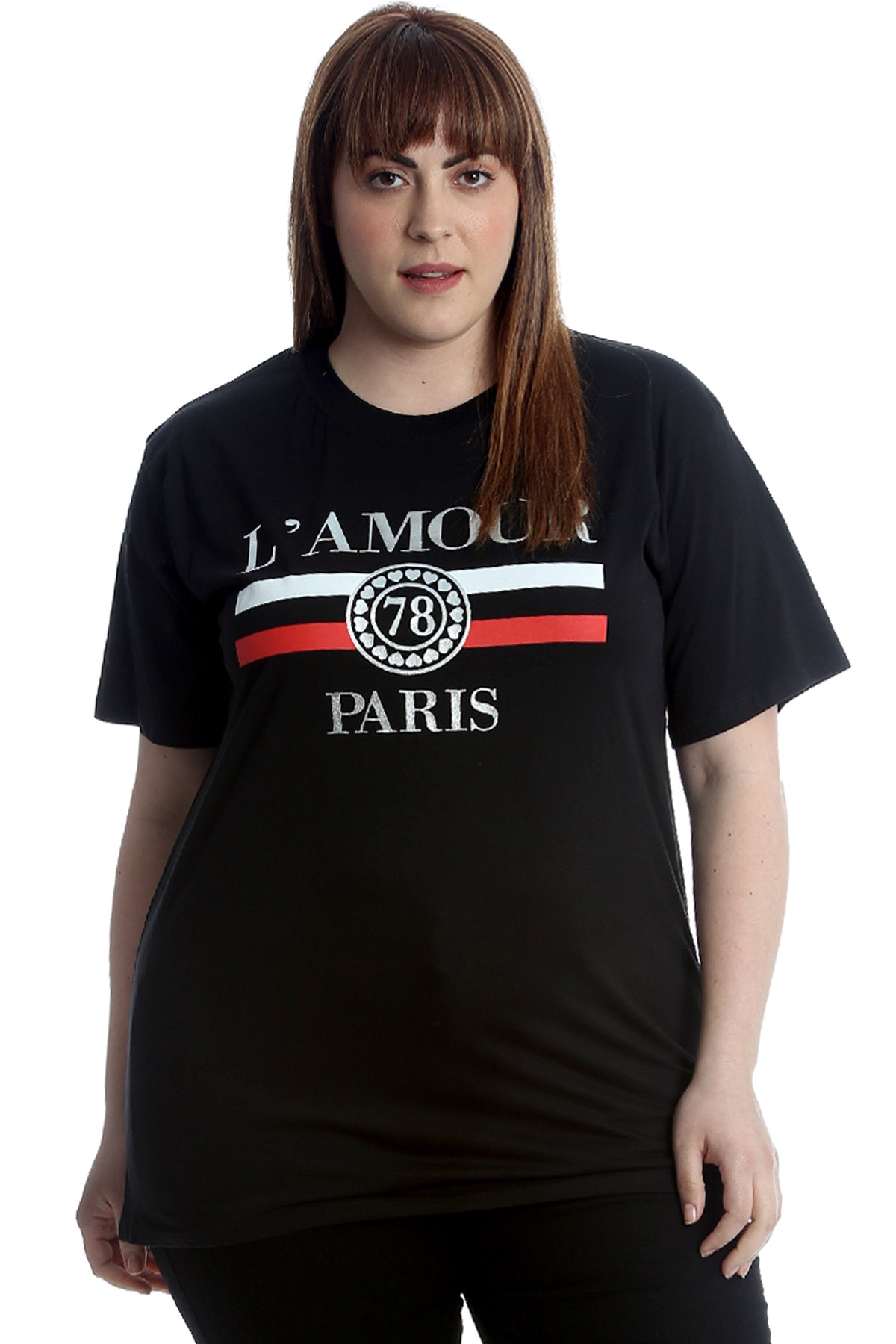 Amour Paris Print Baggy Short Sleeve T-Shirt Tops WearAll Black 14