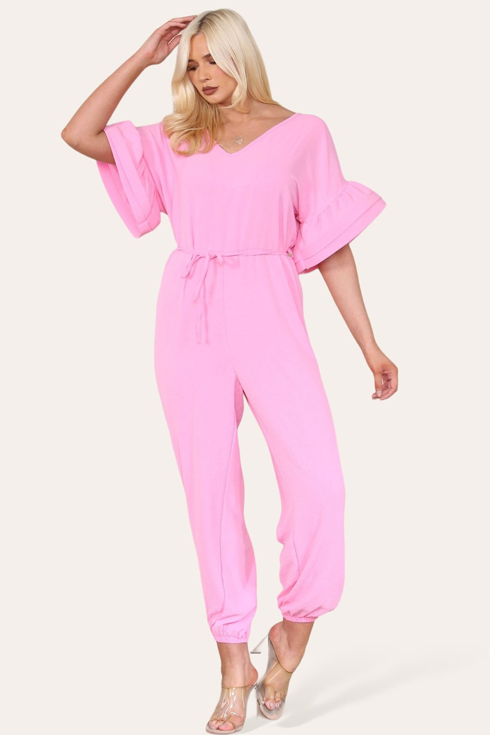 Ruffle Sleeves Frill Tie Jumpsuit Playsuits & Jumpsuits WearAll