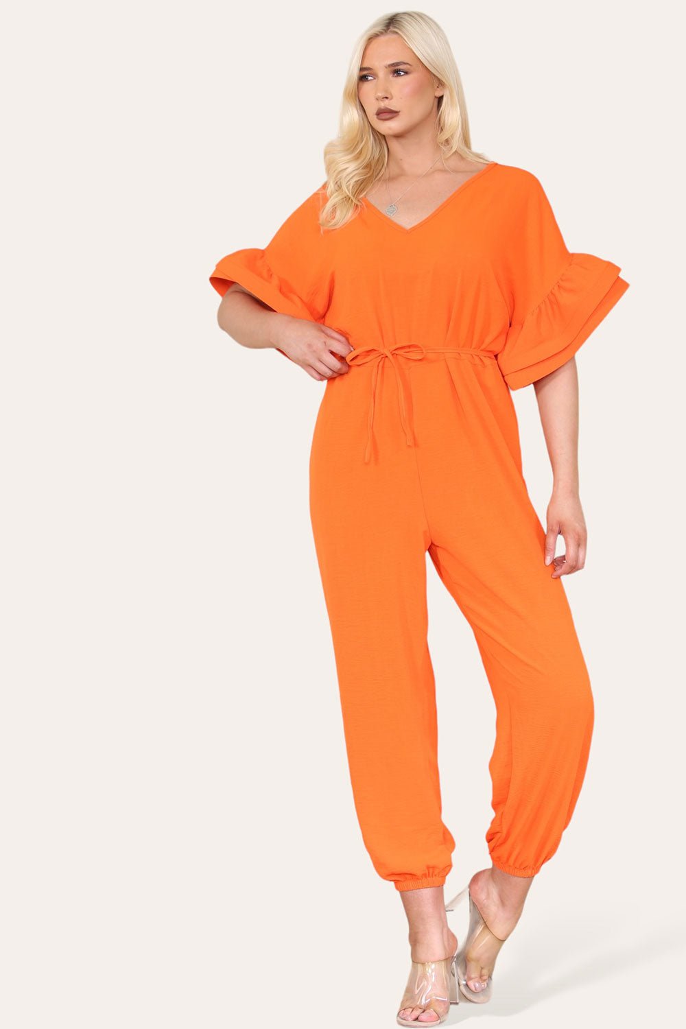 Ruffle Sleeves Frill Tie Jumpsuit Playsuits & Jumpsuits WearAll Orange OneSize UK Fit (Up to 16)