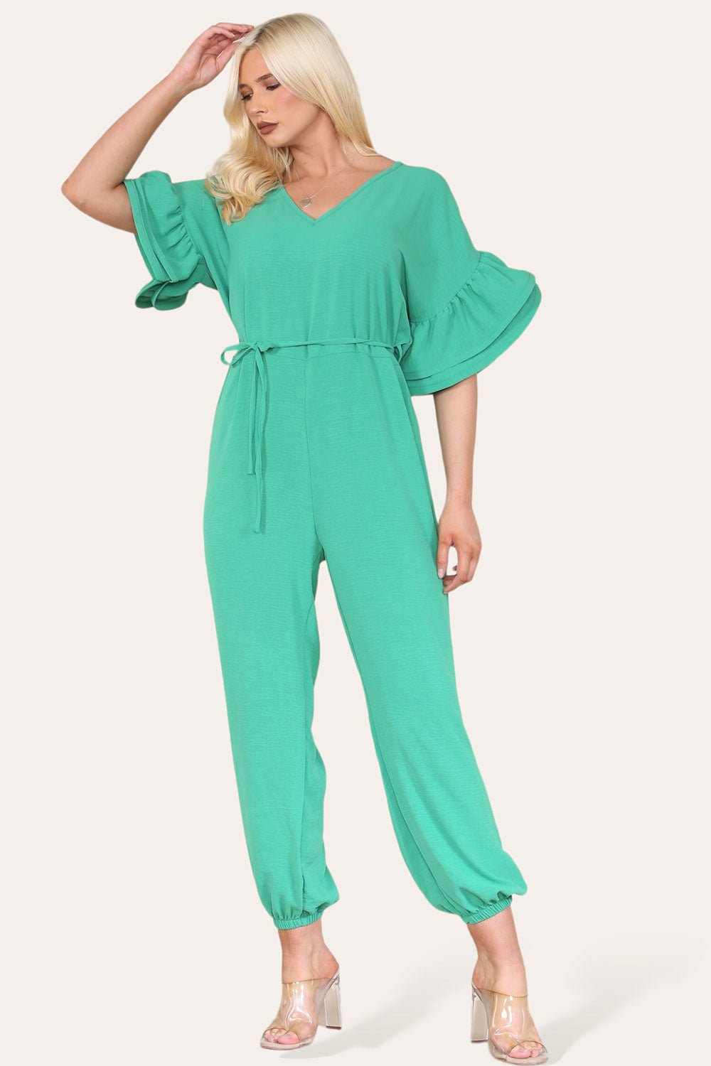Ruffle Sleeves Frill Tie Jumpsuit Playsuits & Jumpsuits WearAll